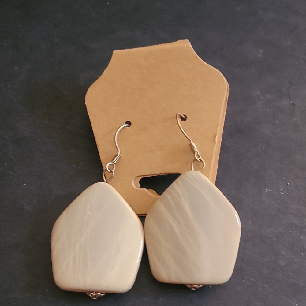 Elegant Cream/Green Dangle Earrings